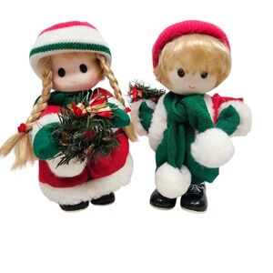 Vintage Terry's Village‎ Girl & Boy Jingle Bells Music Wind-Up Motion Doll Set